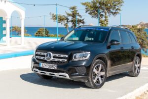 Black Mercedes SUV for premium private transfers in Milos