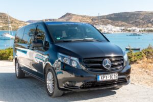 Adamas Port private transfer vehicle in Milos